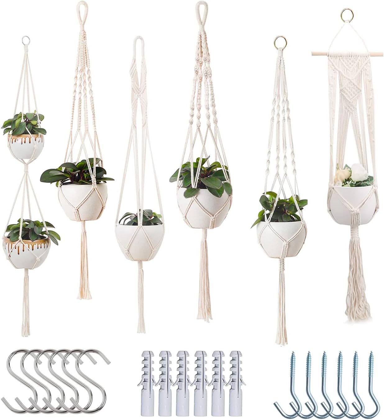 feedee Macrame Plant Hangers Indoor Macrame Hanging Planters for Indoor Plants, 6 Pack Hanging Plant Holders Indoor Hanging, Macromay Plant Hangers for Indoor Plant Hanger, Outdoor Flower Pots Holder