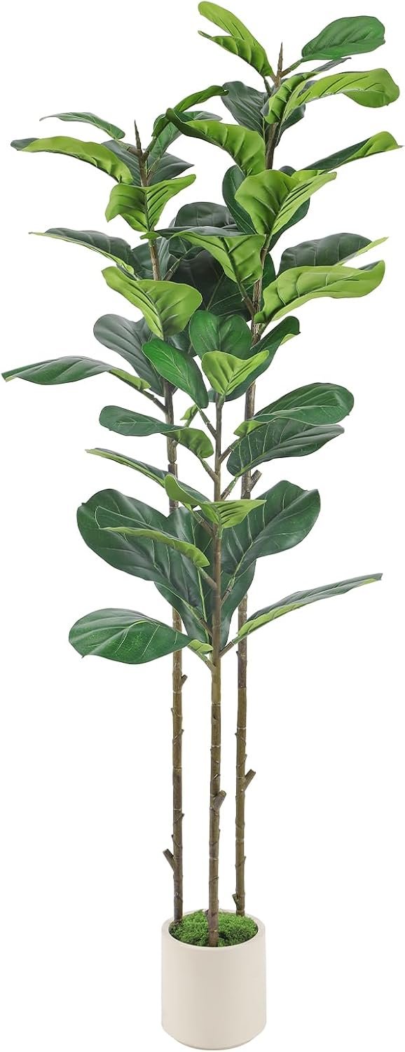 Alupssuc 5ft Artificial Fiddle Leaf Fig Tree with Green Moss