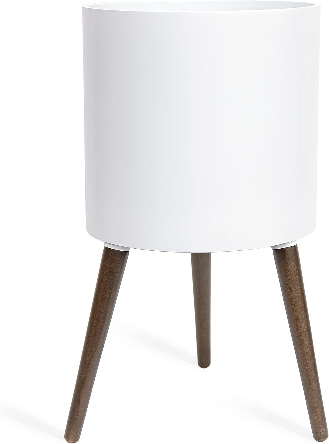 D’vine Dev 14 Inch Planter Pot with Wood Stand, White, 88-O-D-1