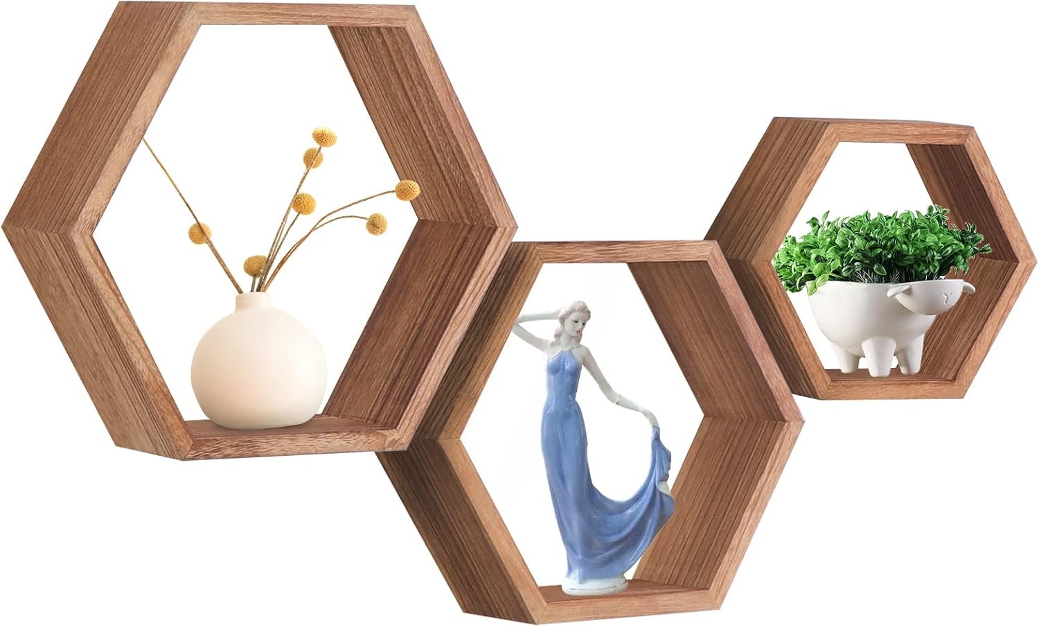 Hexagon Shelves,Floating Wall Shelf,Honeycomb Octagon Cube Shelves Wood