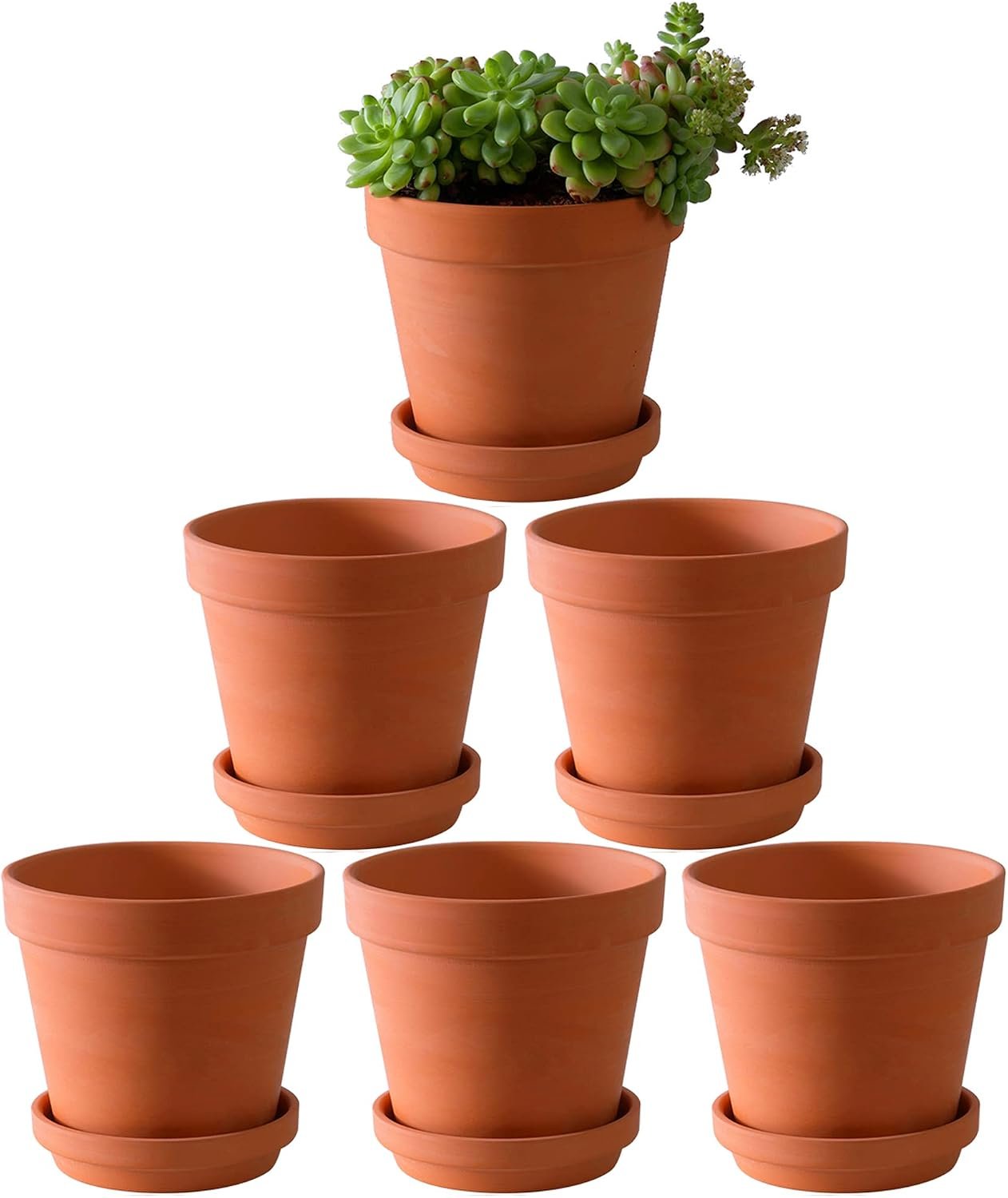 Yishang Large Terra Cotta Pots with Saucer- 6 Pack Large 6” Terra Cotta Plant Pot with Drainage Hole, Flower Pot with Tray, Terracotta Pot for Indoor Outdoor Plant