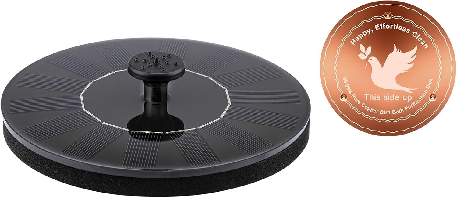 Yeomi Solar Fountain & 99.99% Pure Copper Cleaning Disk Set, No Battery & Electricity Needed, Outdoor Use No Power Required