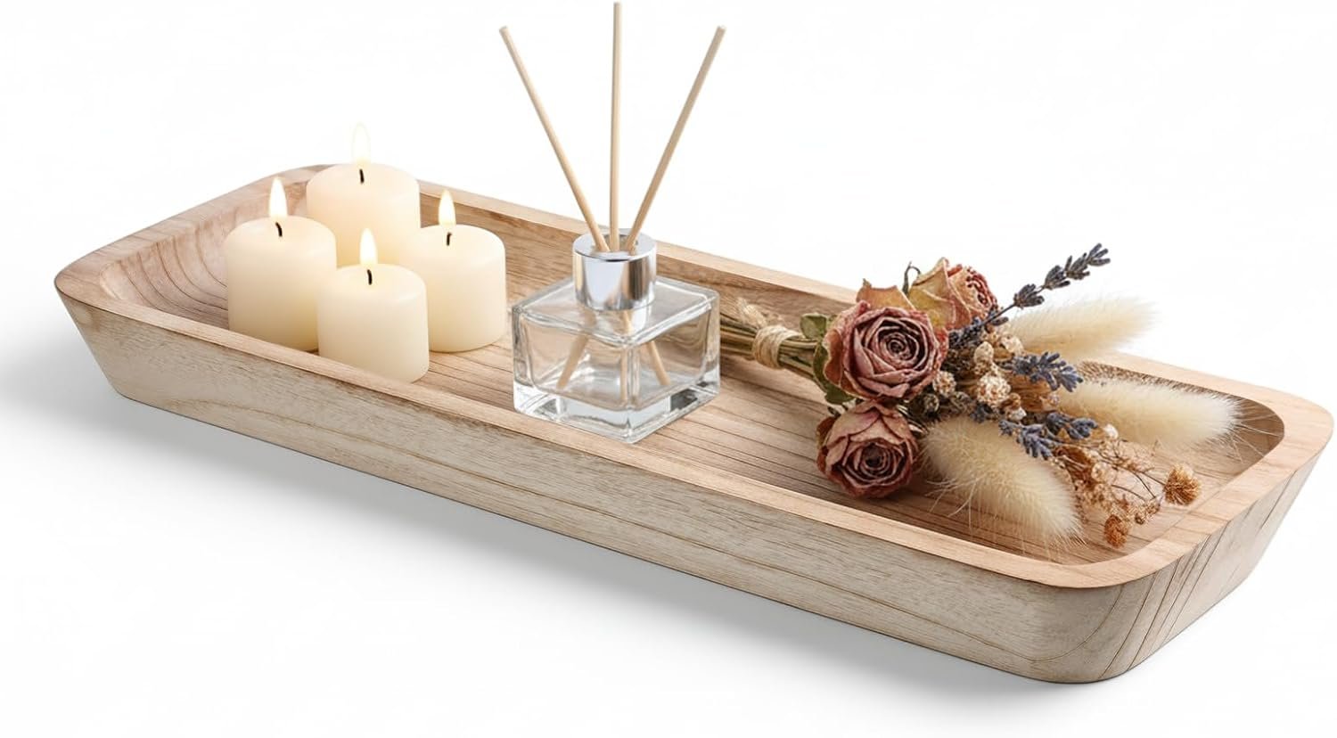16″ Decorative Bowls for Home Decor, Long Wooden Dough Bowl for Home Decors, Decorative Wood Dough Bowls, Rustic Farmhouse Decoratives Bowl Long Narrow Wooden Tray for Dining Table Decors Centerpiece