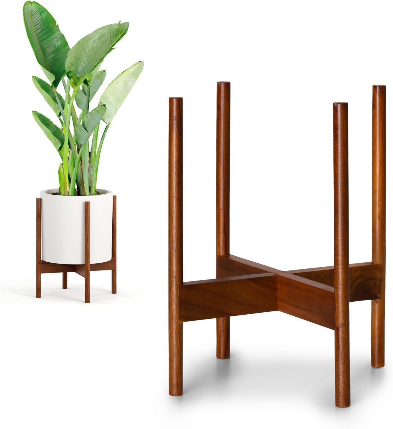Fox & Fern Mid Century Plant Stands for Indoor Planters, Acacia, 11.8 Inch