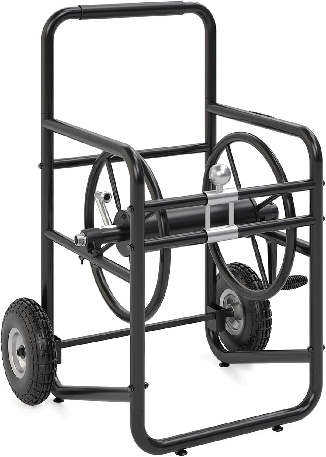 Suncast 200′ Pro Hose Reel Cart with Flat-Free Rubber Tires, Outdoor Weather-Resistant Steel Garden Hose Reel Cart, 200′ of 5/8″ Hose Capacity, Made in the USA