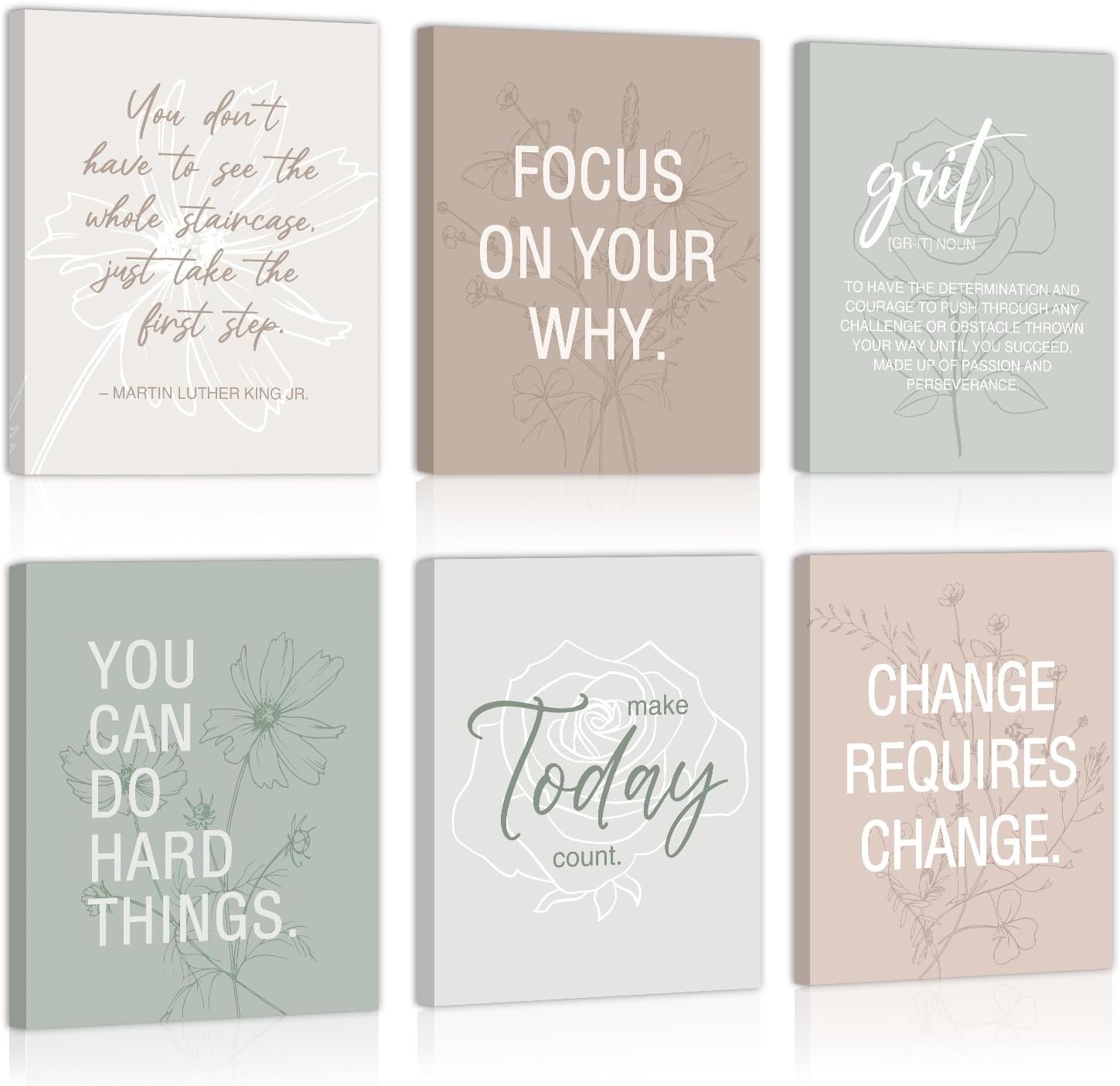 CHDITB Inspirational Framed Canvas Wall Art Set, Motivational Quotes Wall Decor, Botanical Flower Line Art, Positive Affirmation Poster, Minimalist uplifting Prints For Bedroom Office Decor 12”X16”x6