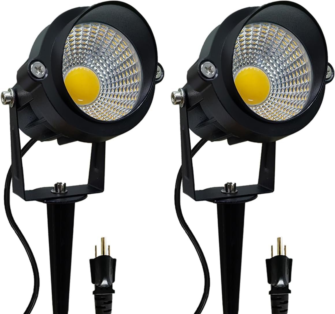 LED Outdoor Landscape Spotlight – 120V 12W Warm White Waterproof Spot Lights for Yard House Flag Tree, Lighting Decorations for Christmas Halloween(2 Pack)