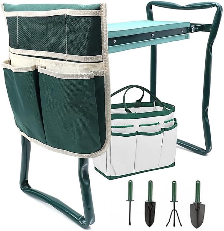 Garden Kneeler Seat Garden Stools Foldable Stool with Tool Bag Pouch EVA Foam Pad Capacity-Protects Your Knees for Gardening Tool kit