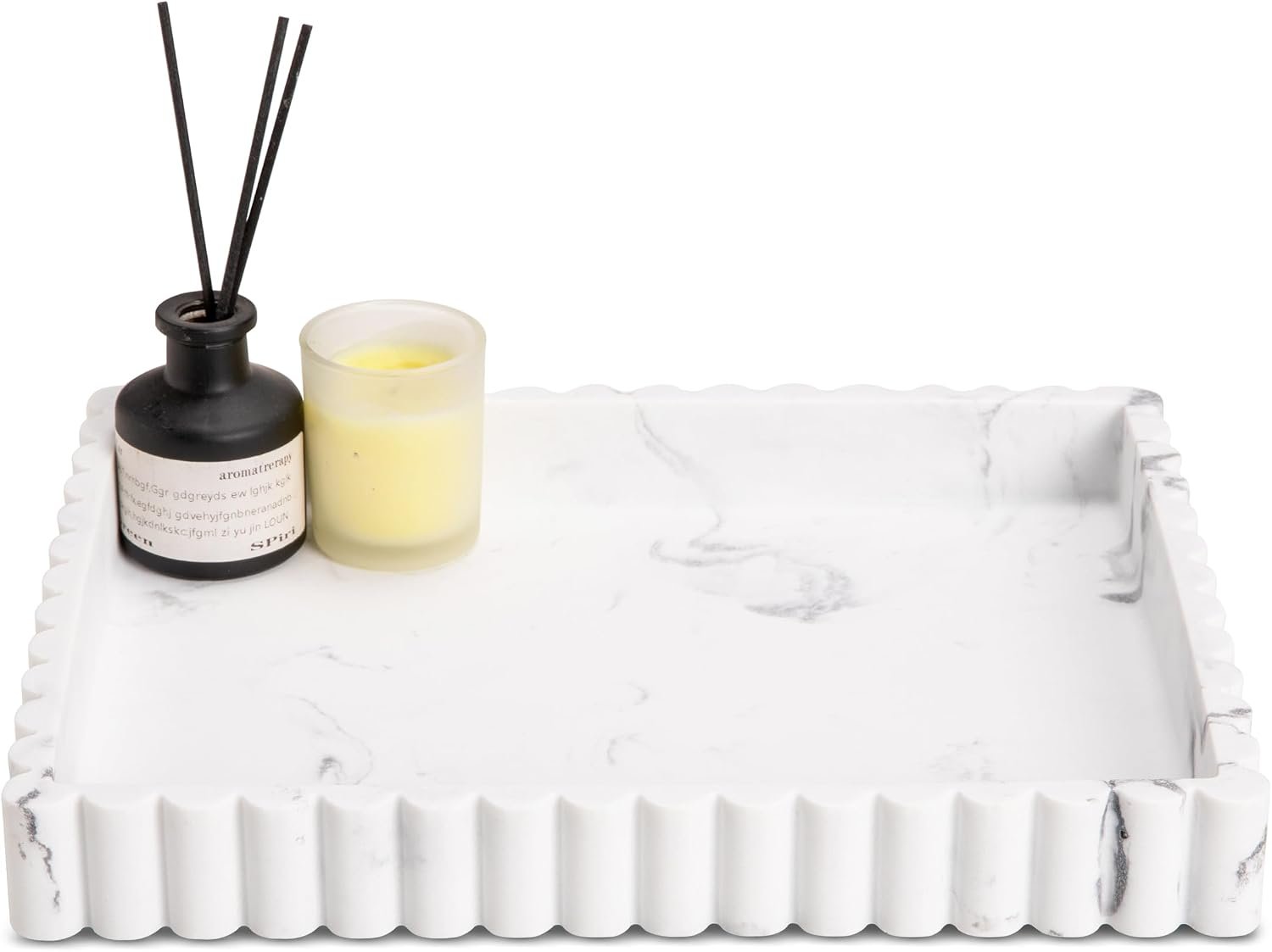 12″ White Resin Decorative Tray, Home Decor for Coffee Table