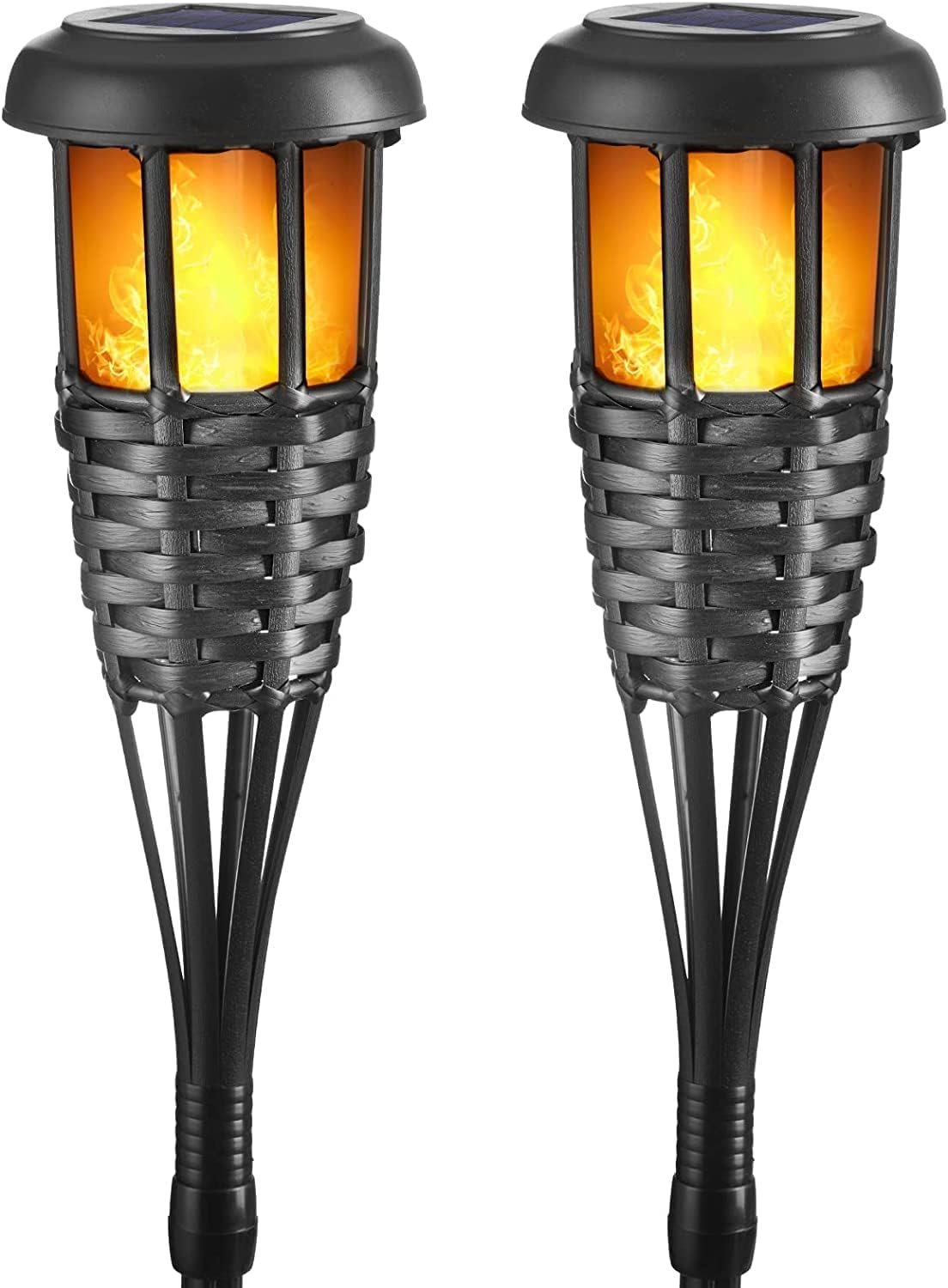 Flickering Flames Torch Solar Lights Handmade Bamboo Outside Flame Lighting Waterproof for Path, Garden, Outdoor Decoration