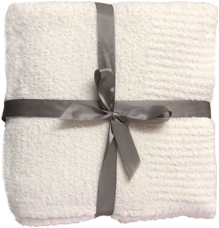 Knit Throw Blanket Super Soft Warm Blanket for Couch Lightweight Fluffy Blanket for Bed Sofa 50×60 Inches Cream