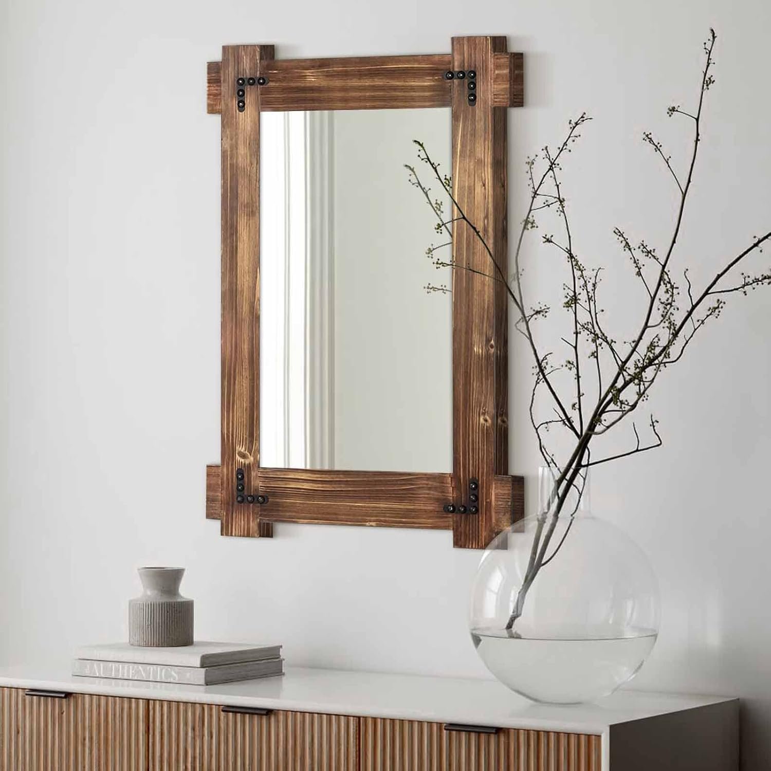 MeMoreCool Farmhouse Wood Bathroom Mirror 36×24 Inch, Rustic Vanity Mirror
