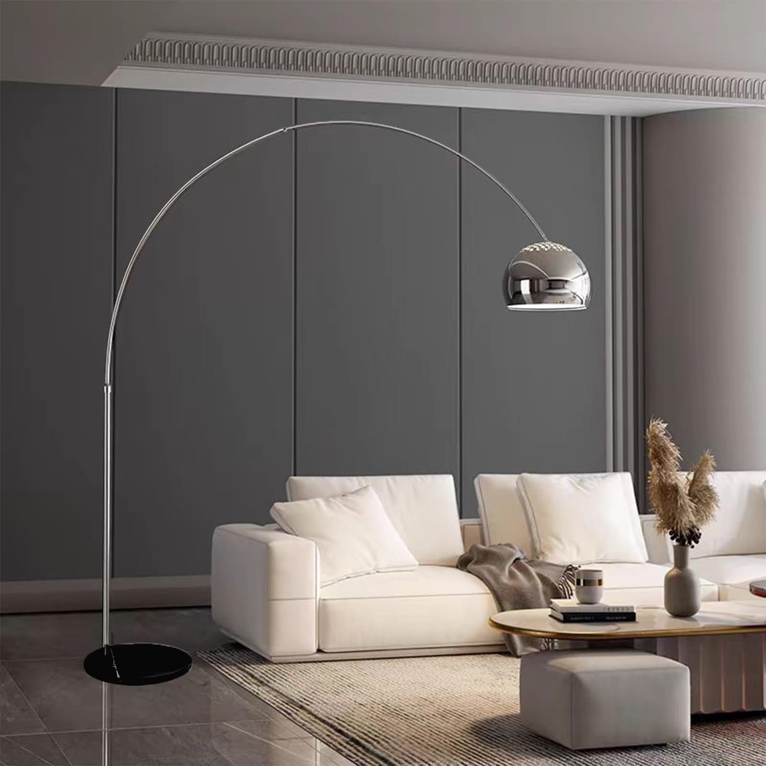 Floor Lamps for Living Room,80″ Arc Floor Lamp,with Dimmer Adjustable Brightness,Modern Floor Lamp for Bedroom,Dining Rooms,Office,Corner Lamp with Chrome Bell Shaped Lampshade