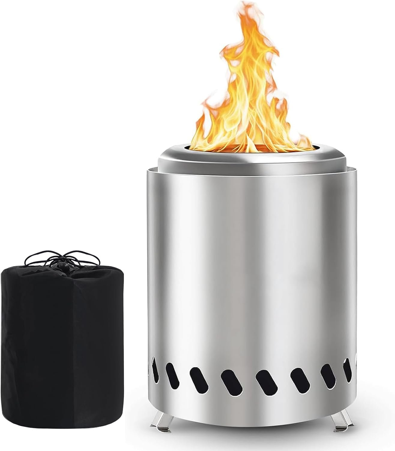 Tabletop Fire Pit, VivaGarden Smokeless Firepit Outdoor & Patio, Safe Burning Portable Mini Table Top Firepit with Carry Bag (Silver, 8.0H x 5.8D)