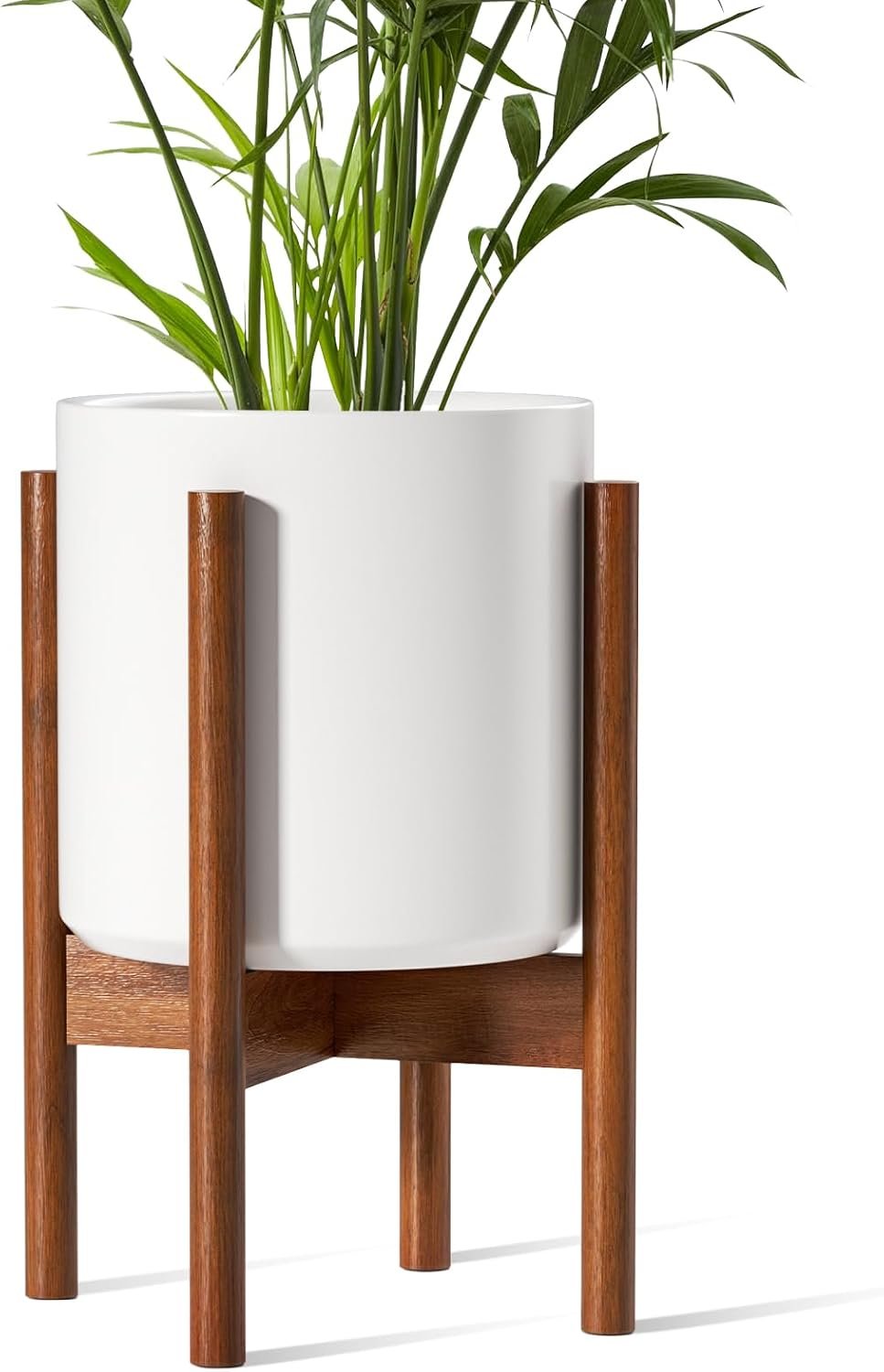 LE TAUCI Planter with Acacia Wood Stand, 10 Inch, White
