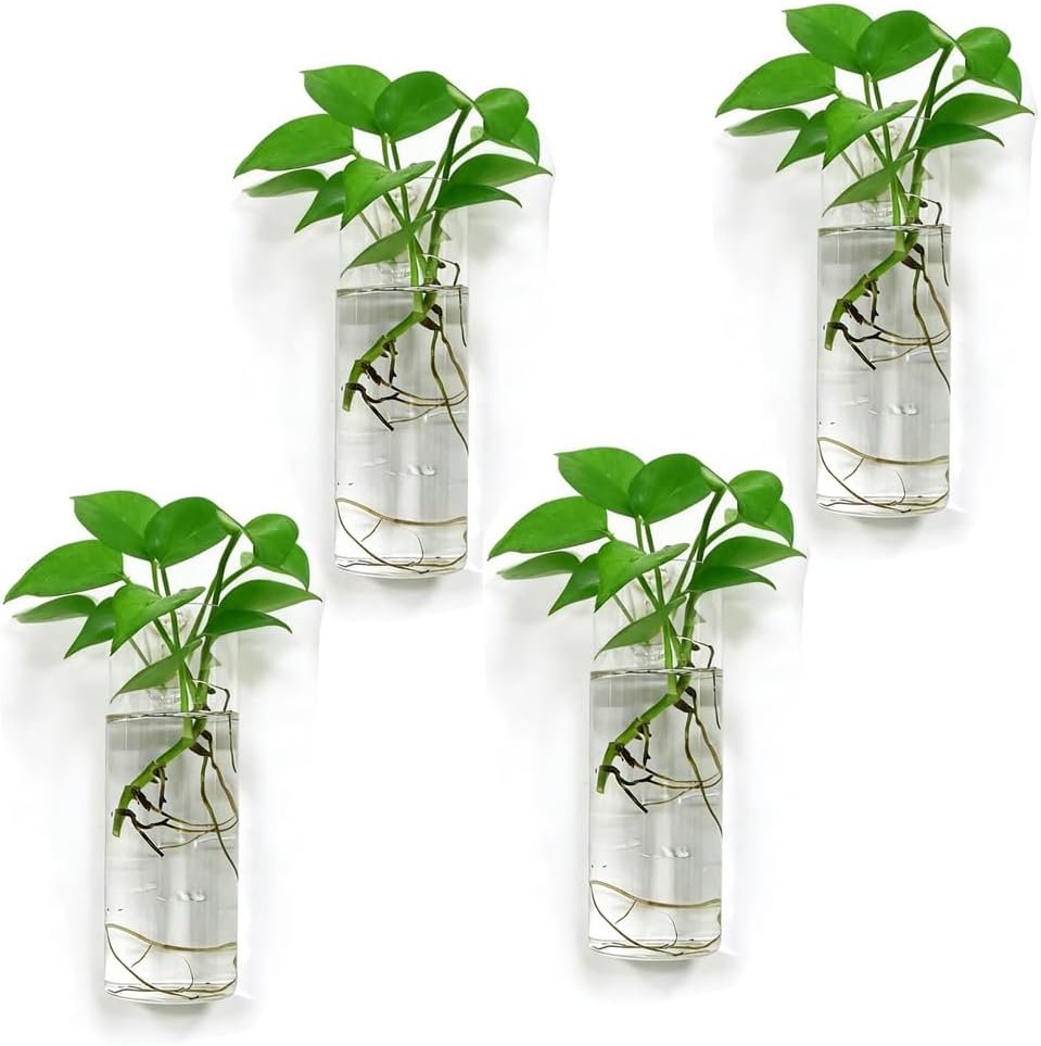 Wall Hanging Planter Propagation Station, Indoor Decor Glass Vases, 4 Pack