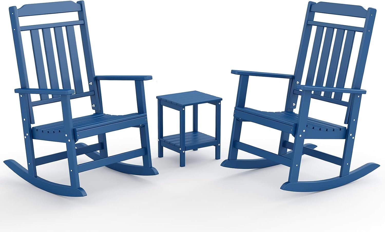 GREENVINES Outdoor Rocking Chairs Set, 2 Rockers w/ 1 Side Table, Blue