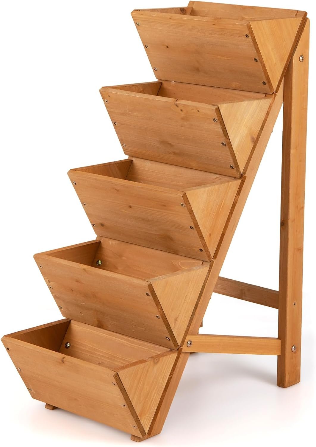 GIANTEX 5-Tier Wooden Vertical Raised Garden Bed, Freestanding Plant Stand with Legs for Herbs Vegetables Fruits, Indoor Outdoor Tiered Wood Planter Box Flower Rack for Patio, Balcony & Yard