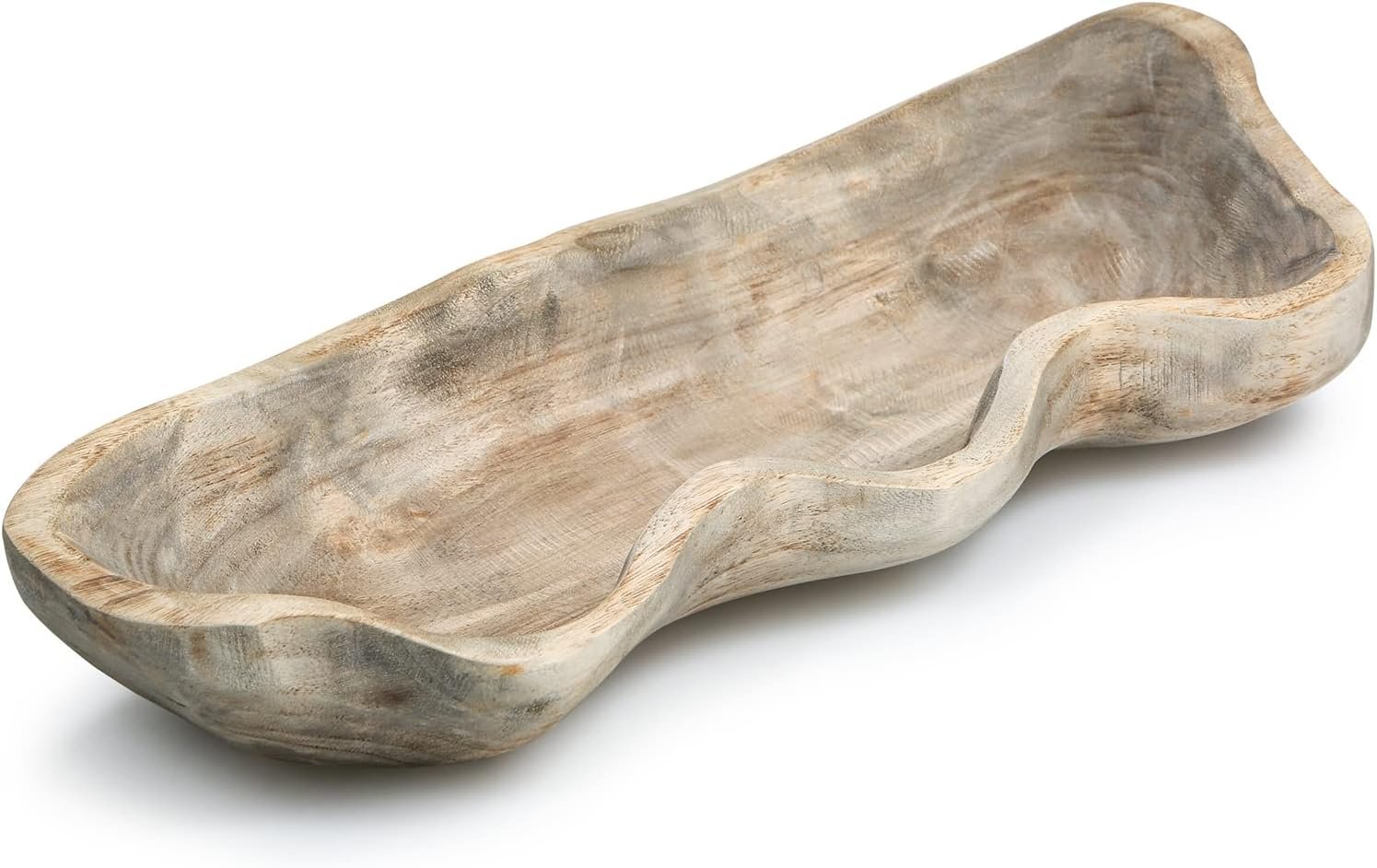 Wavy Live Edge Wooden Dough Bowl for Decor 16″L Medium Natural Root Wood Hand Carved Decorative Wooden Farmhouse Fruit Bowl Handmade, Home Decoration Centerpiece, Table Display Bowl