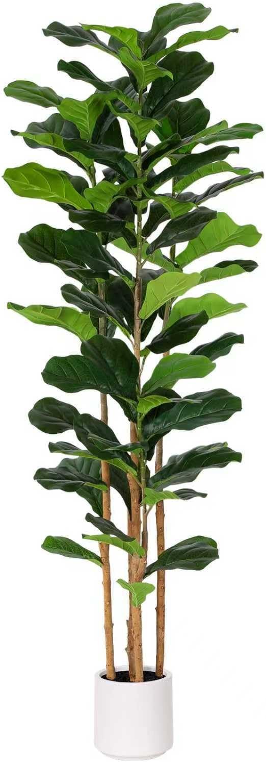 FLOWORLD Fiddle Leaf Fig Tree, 6FT Faux Trees Indoor,Tall FakeTree with Decorative planters,Natural Wood Trunk & Realistic Fiddle Leaf, Artificial Plants for Home Office, Living Room, Outdoor
