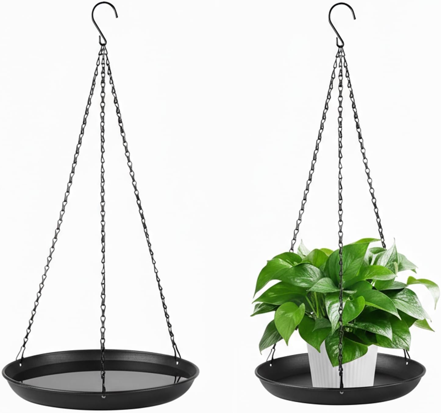 Window Plant Hanger 2 Pack, Black Metal Hanging Plant Shelf with Water Catcher Tray, Outdoor Hanging Planter Basket for Balcony, Patio & Indoor Home Decor