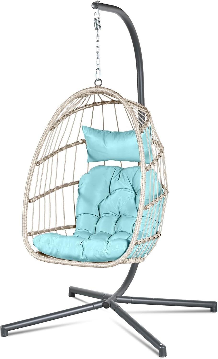 Econohome Hanging Egg Chair with Stand – Indoor/Outdoor Swing Hammock Chair with Plush, Washable Cushions, 350LBS Capacity, Ideal for Relaxation in Bedrooms, Balconies, Gardens, and Patios