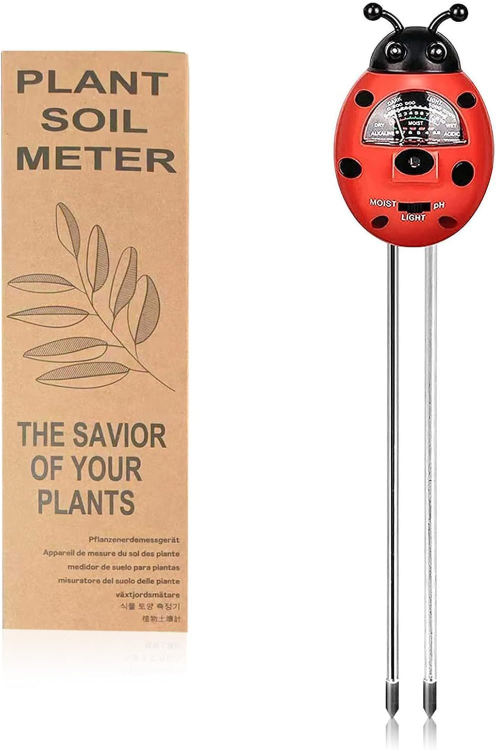 Ladybug Shape 3-in-1 Soil Moisture/pH/Light Meter, Soil Moisture Meter, Soil Test kit, Soil Tester with Moisture,Light,and pH Test for Indoor & Outdoor Use for House Plants, Garden, Lawn, Farm