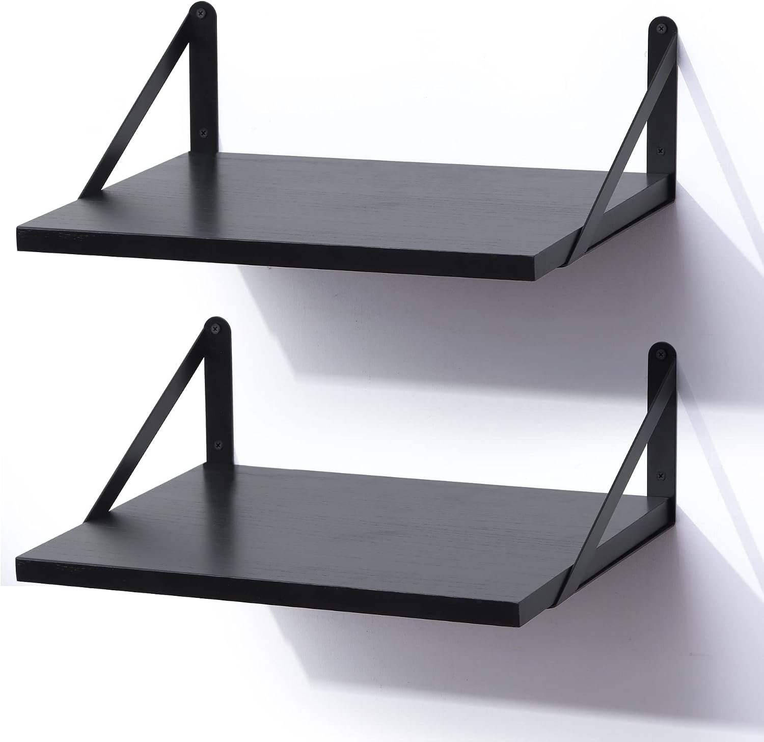 Marsmiles Deep Floating Shelves, 16” x 12” Black Wood Shelves Set of 2