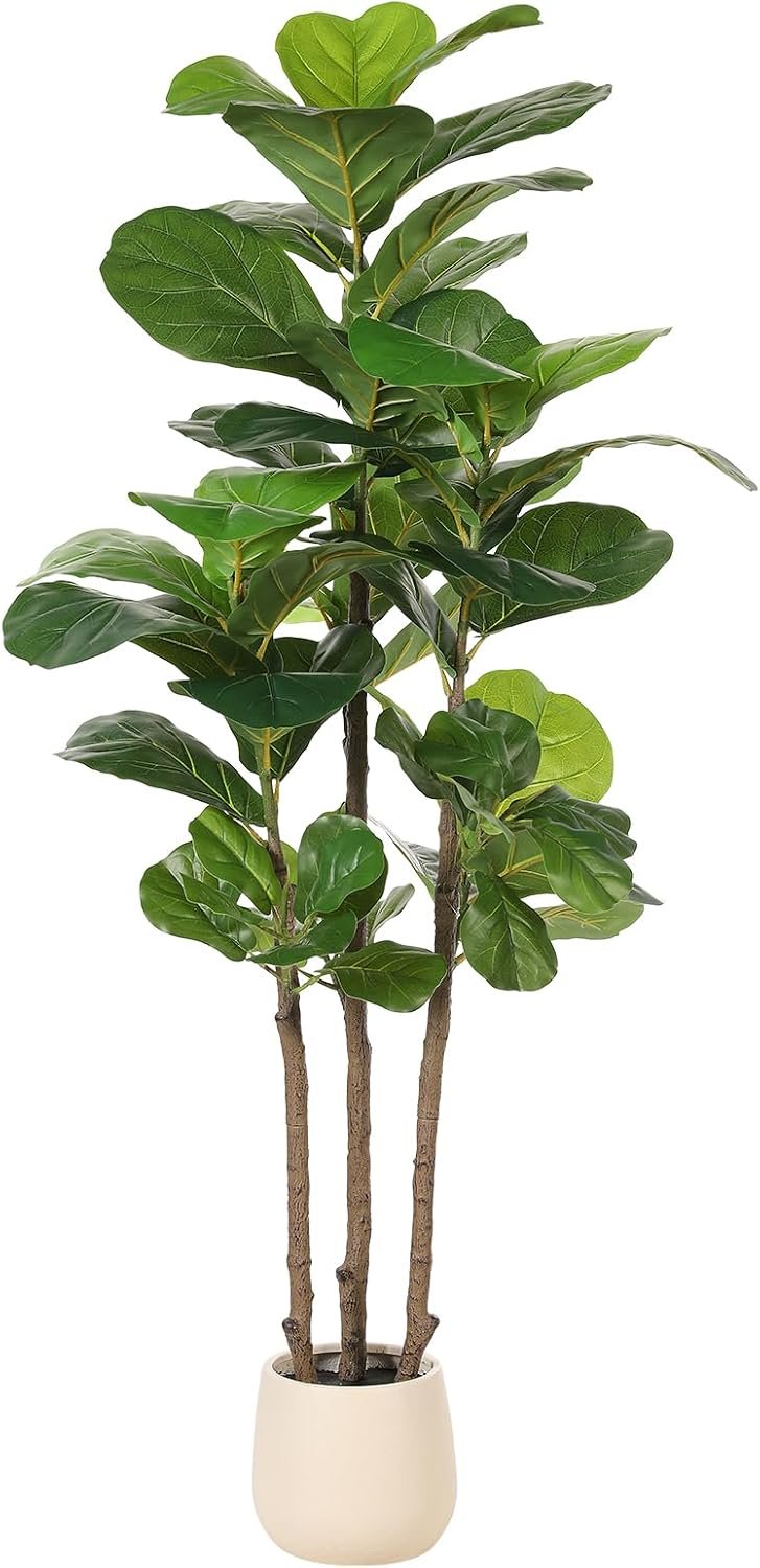 Realead 5ft Artificial Fiddle Leaf Fig Tree with White Planter