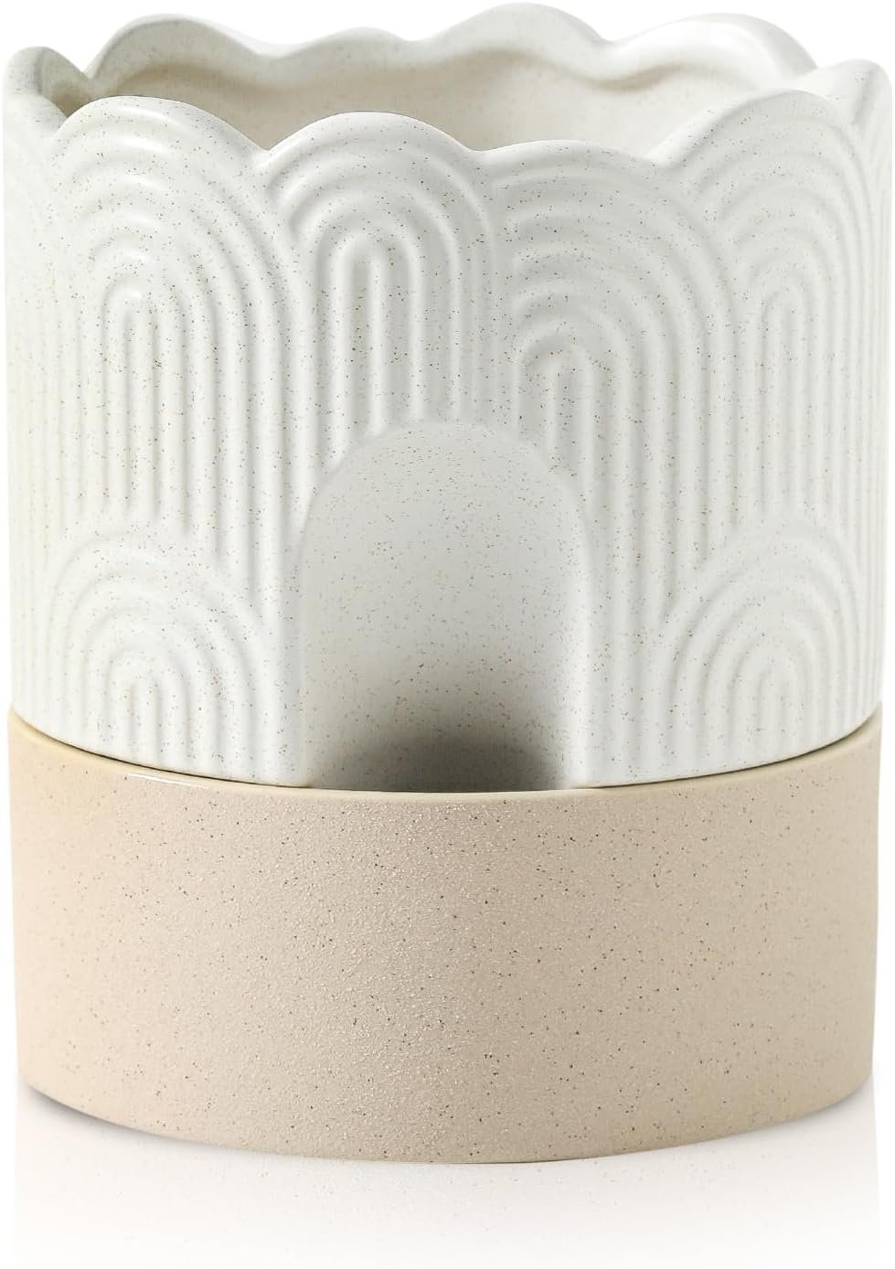 Nihow Ceramic Self Watering Pots for Indoor Plants, 6 Inch,Beige