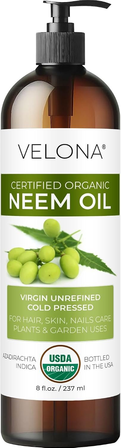 velona USDA Organic Neem Oil – 8 fl oz, Cold Pressed, with Pump