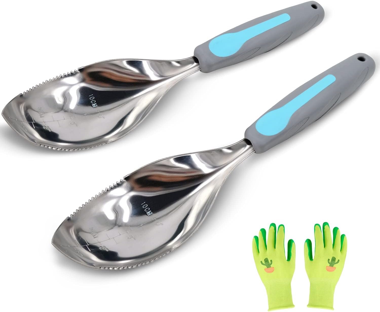 Jardineer 2Pack Garden Trowel, Stainless Steel Hand Shovel with Ergonomic Handle, Multi-Use Soil Scoops for Digging, Planting, Transplanting, Cultivating(Blue)