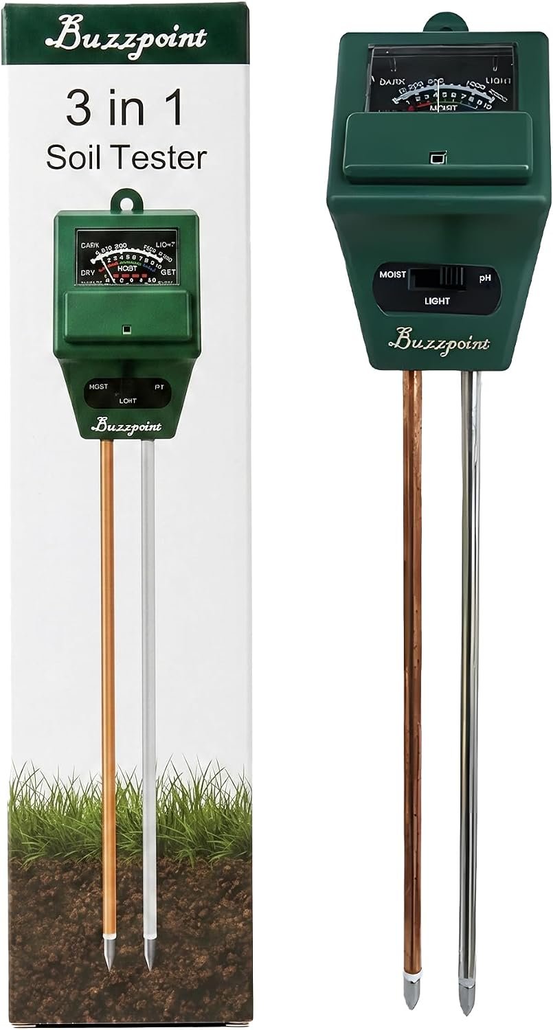 Soil Tester for Moisture, pH & Light 3-in-1,Battery-Free Analog Plant Care Meter with Stainless Steel Probe – for Indoor & Outdoor Gardening, Lawn & Garden Plants