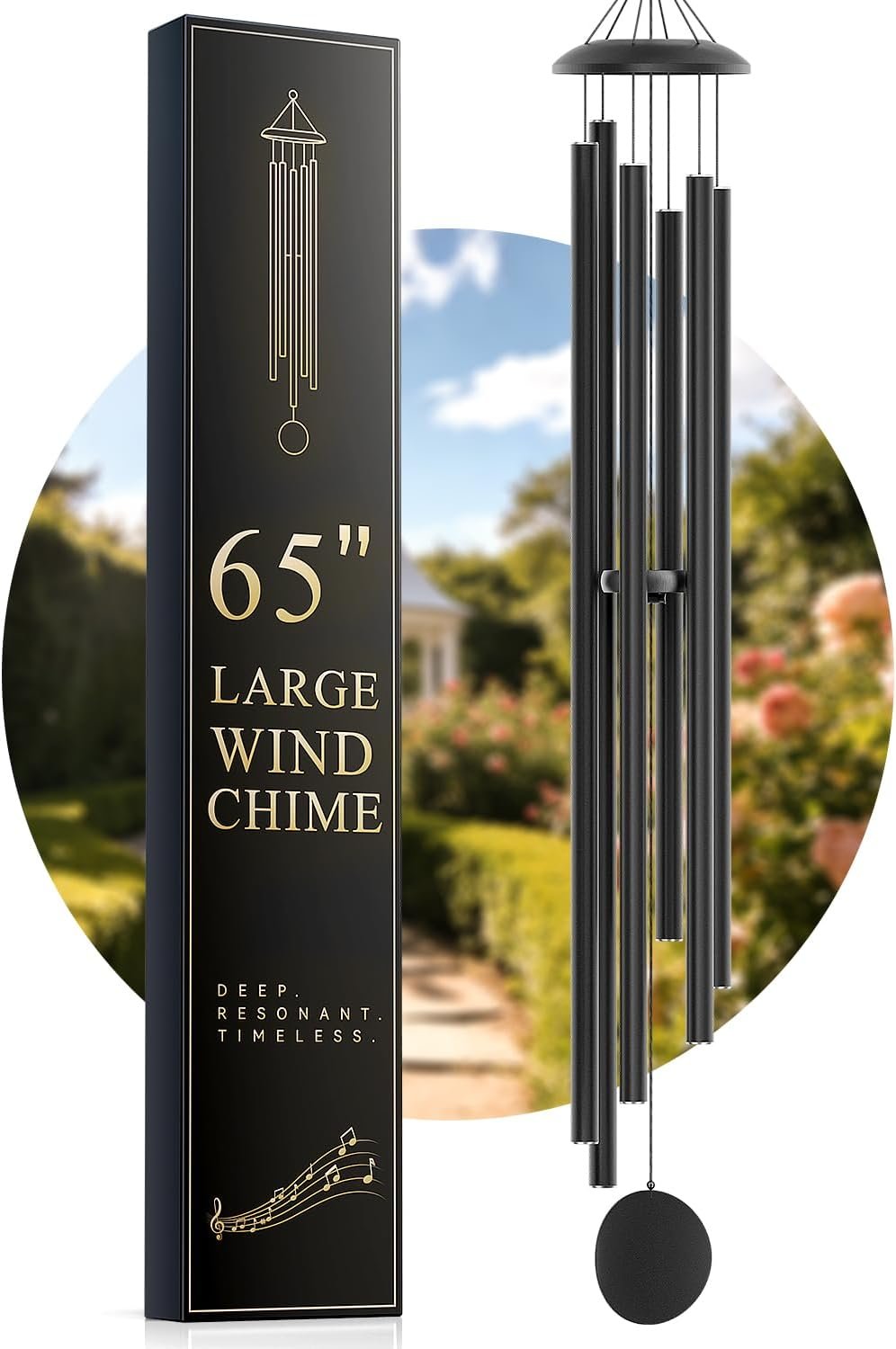 Large 65″ Wind-Chimes-Outdoor-Deep-Tone, Soothing Melodic Tones Windchimes, Wind Chimes for Outside, Black Memorial Wind Chime Best Gift for Mom Women Grandma Neighbors