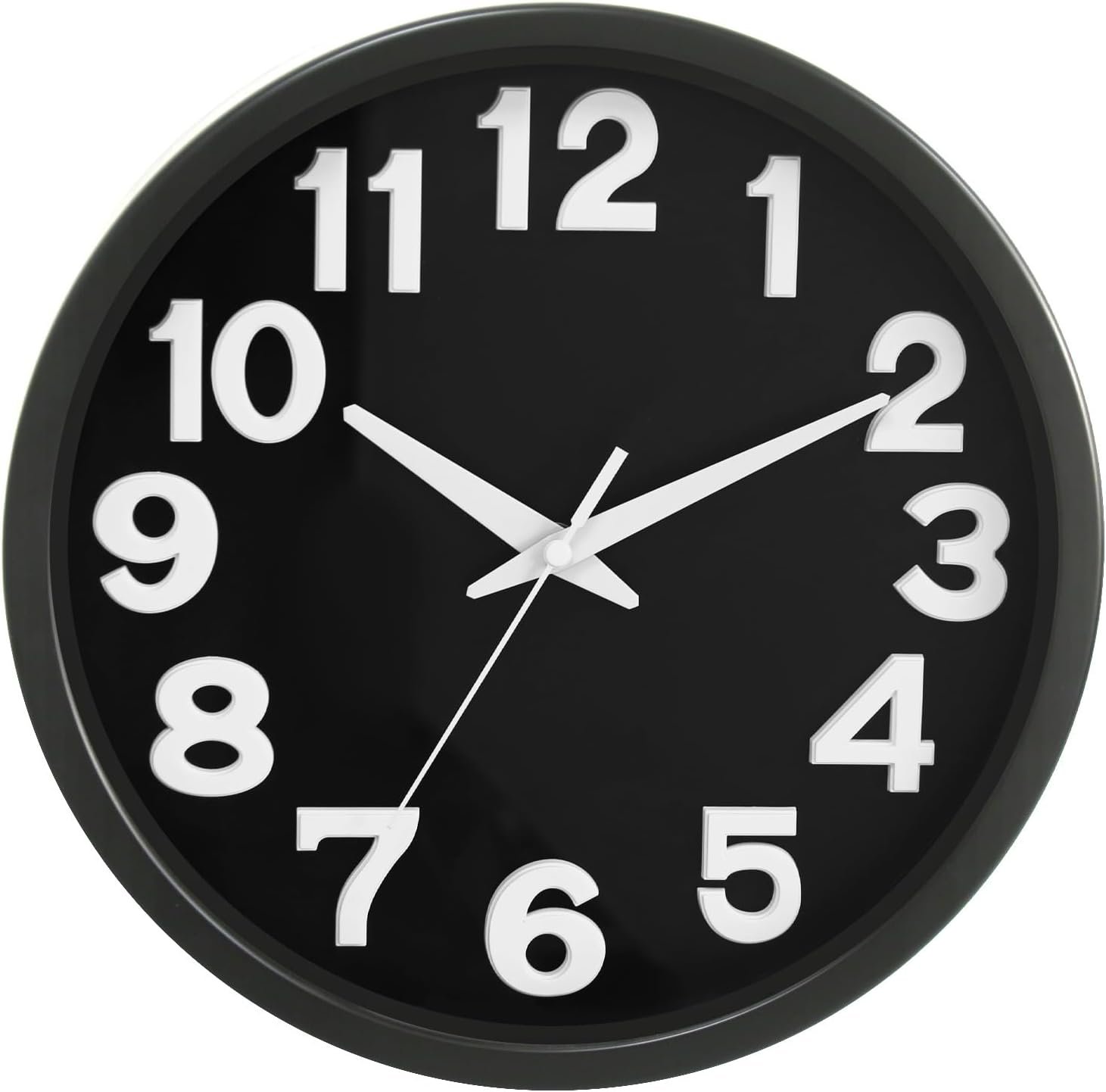 Caysie 12 Inch Large 3D Numbers Silent Non Ticking Wall Clock, Modern Quartz Battery Operated Round Clock, Decorative for Kitchen, Bedroom, Living Room, Office (Black)