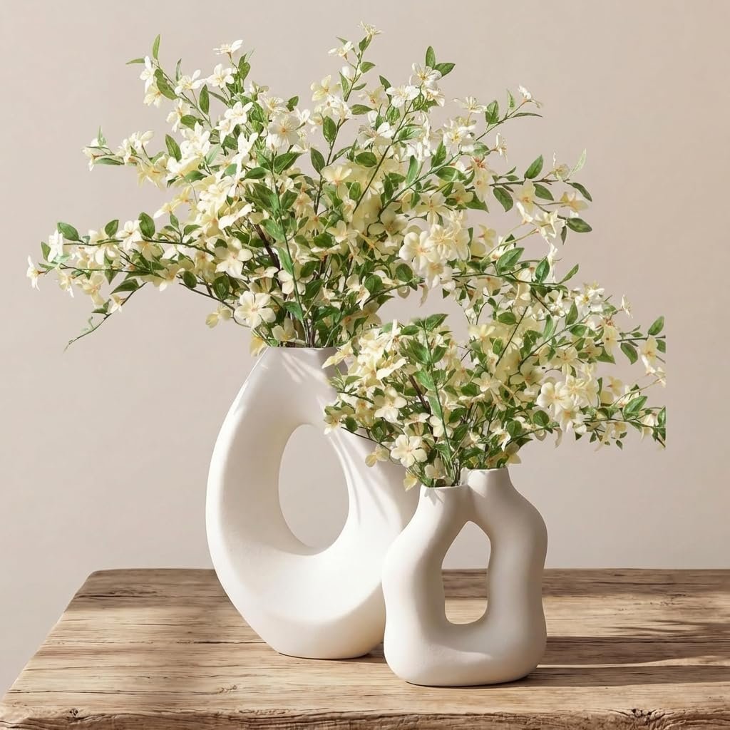 Ceramic Vase Set of 2, Modern Donut Vases