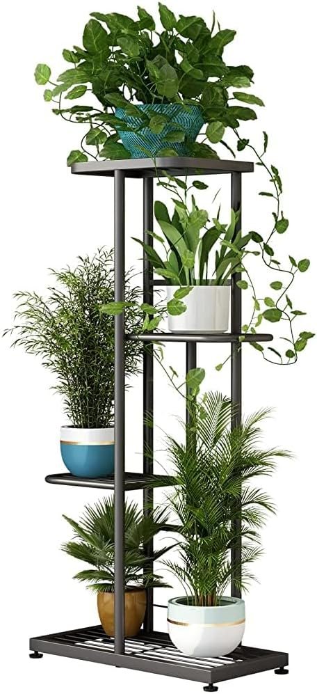LINZINAR 4 Tier Plant Stand Indoor Outdoor Metal Flower Pot Display Shelf