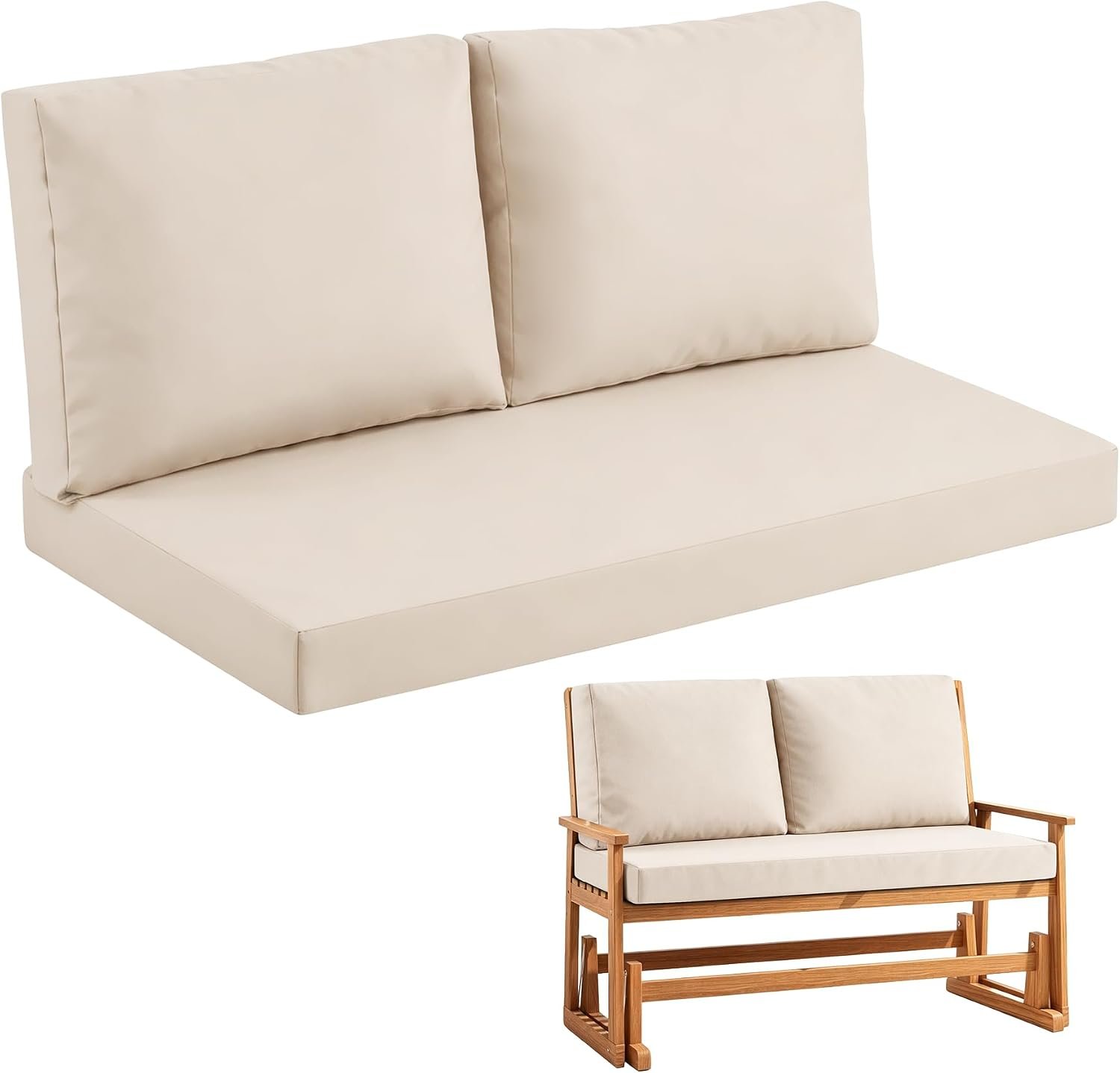 Outdoor Loveseat Cushion Set, 46″ x 26″ Patio Loveseat Cushions, Water-Resistant & Fade-Resistant Love Seat Cushions, Patio Chair Cushion for Bench, Swing and Couch, Beige