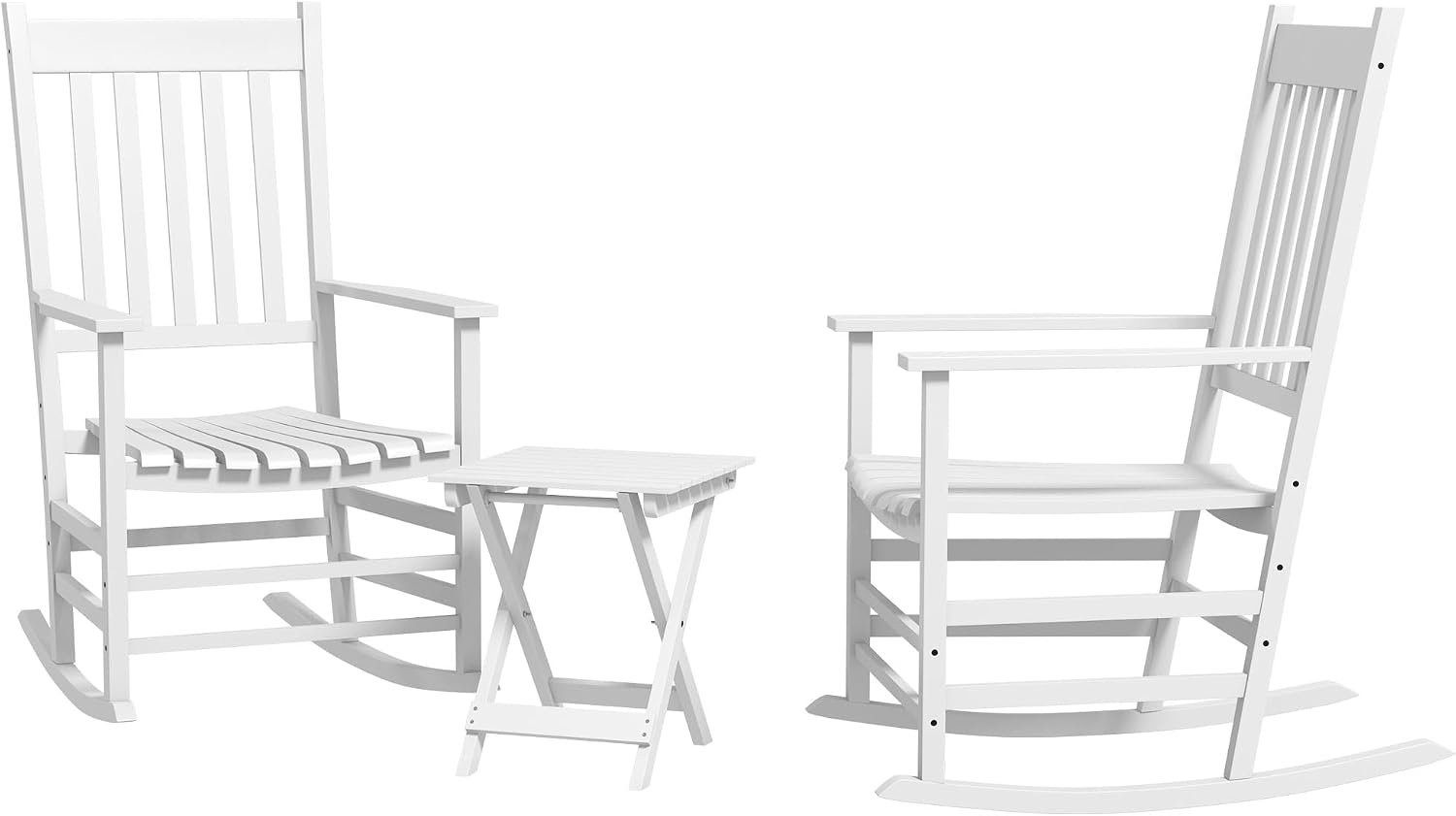 Outsunny Outdoor Rocking Chair Set of 2 with Side Table for Patio White