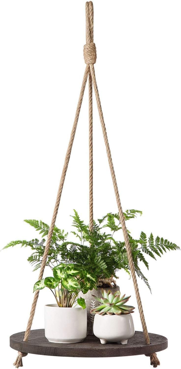 Dahey Plant Hanger Indoor, Round Hanging Plant Shelf Farmhouse Decor, Brown