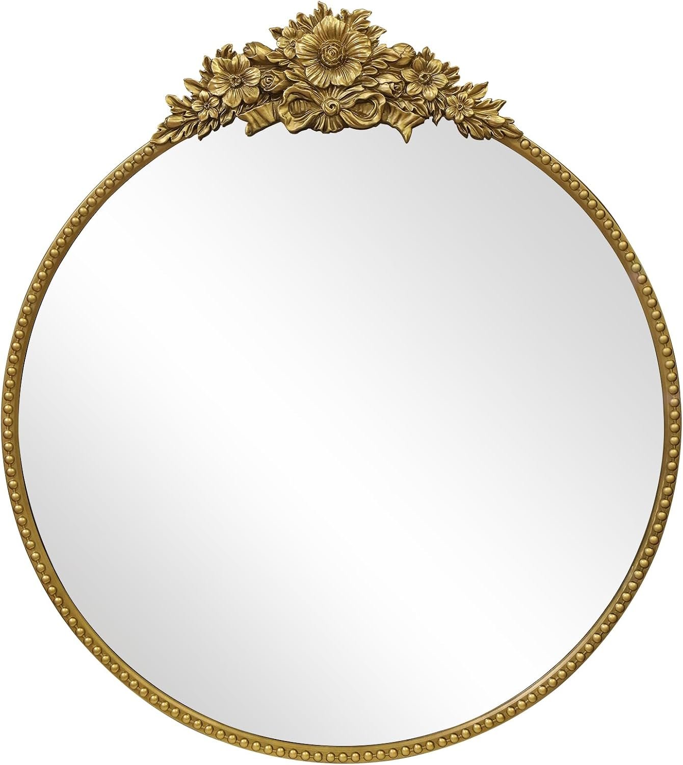 Round Baroque Style Antique 24″ Metal Circle Vintage Mirror, Wall Mounted Decorative Mirror for Entryway,Bathroom,Vanity, Retro Gold