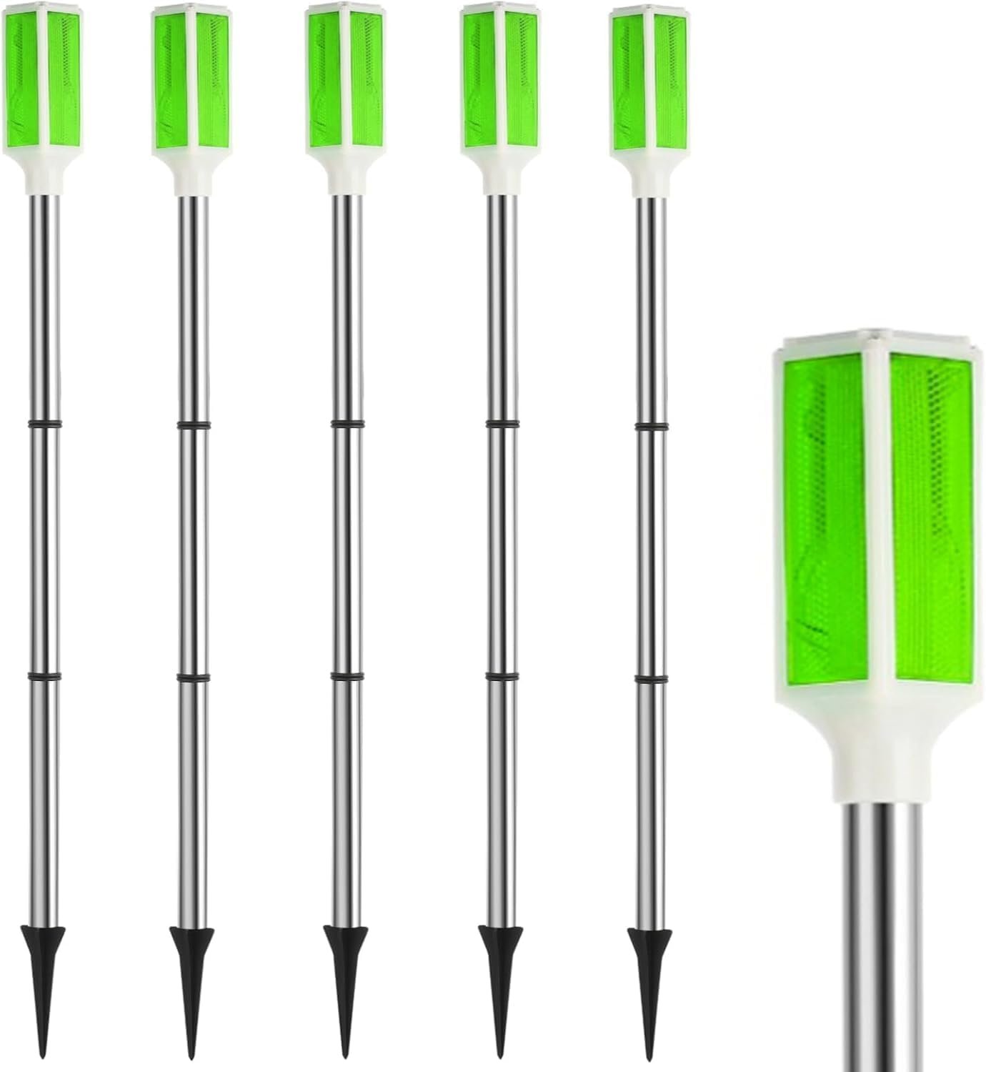 Joyibay 5-Pack Solar Powered Driveway Markers, Solar Warning Lights, Solar Outdoor Driveway Lights, Driveway Reflectors on Poles for Snow Road Yard (Green)