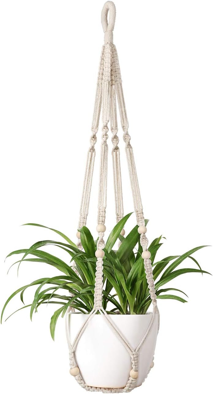 Mkono Macrame Plant Hanger Indoor 35 Inch Hanging Planter Basket Ivory 1Pc