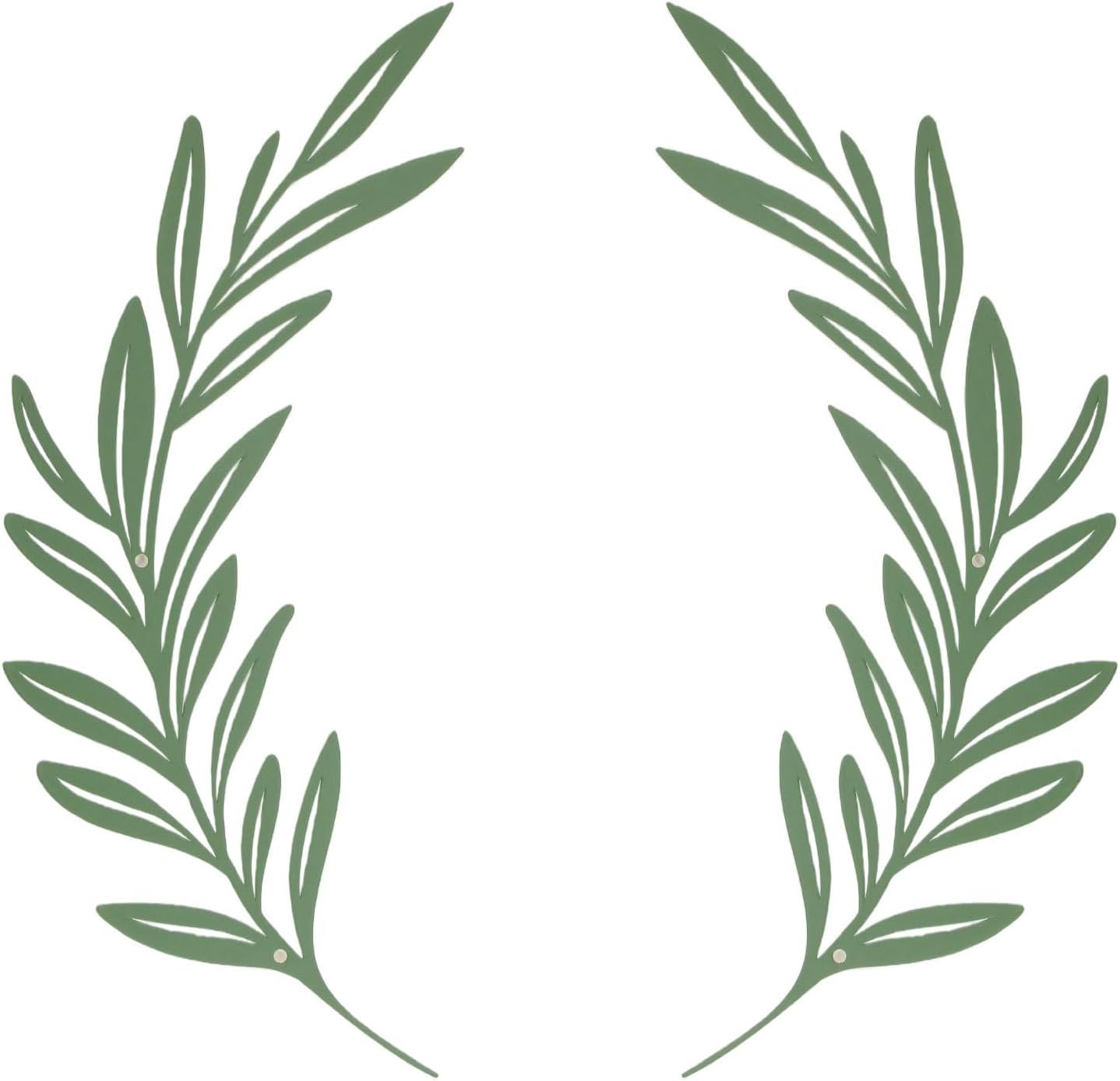 AIM & GGKK Sage Green Metal Olive Branch Leaf Wall Decor – Rustic Botanical Metal Wall Art for Living Room, Bathroom, Dining Room – Elegant Leaf Art Decor