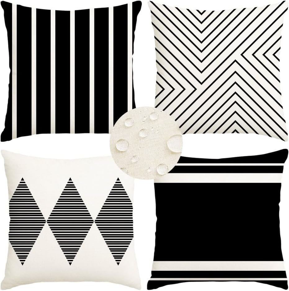 Outdoor Pillows Covers 18×18 Waterproof,Black and Beige Set of 4(No Insert)