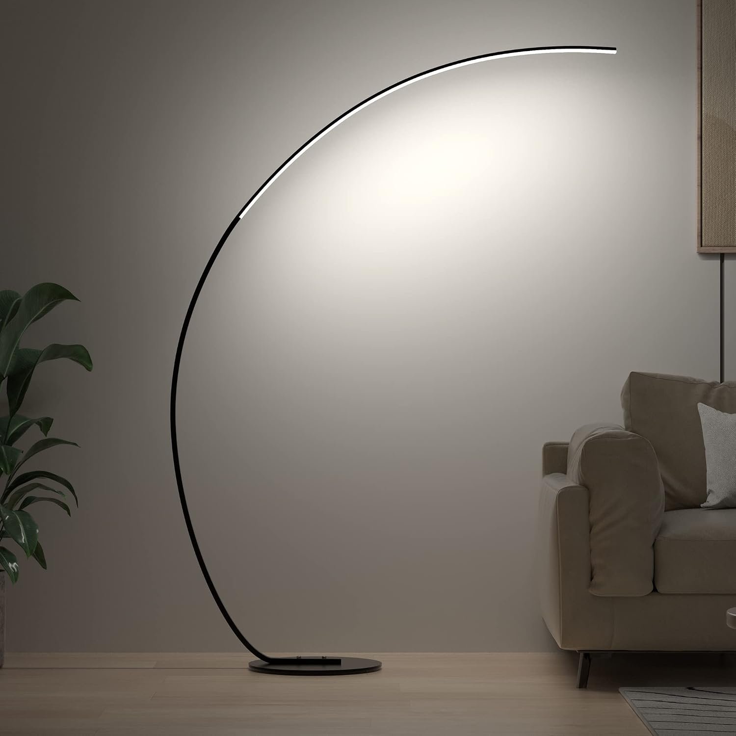 E.P. Light RGBW Modern 69.99 inch Arched Standing Reading Floor Lamp with Remote – Dimmable Black Led Color Changing Curved Ambient Lighting for Bedroom and Living Room