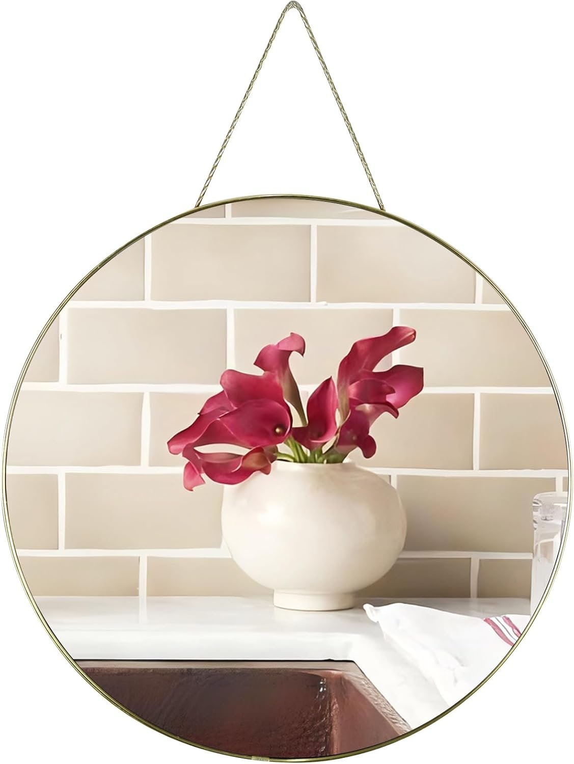 Funerom Gold Round Wall Mirror 15.4 Inches Circle Mirror Bathroom Mirrors for Over Sink
