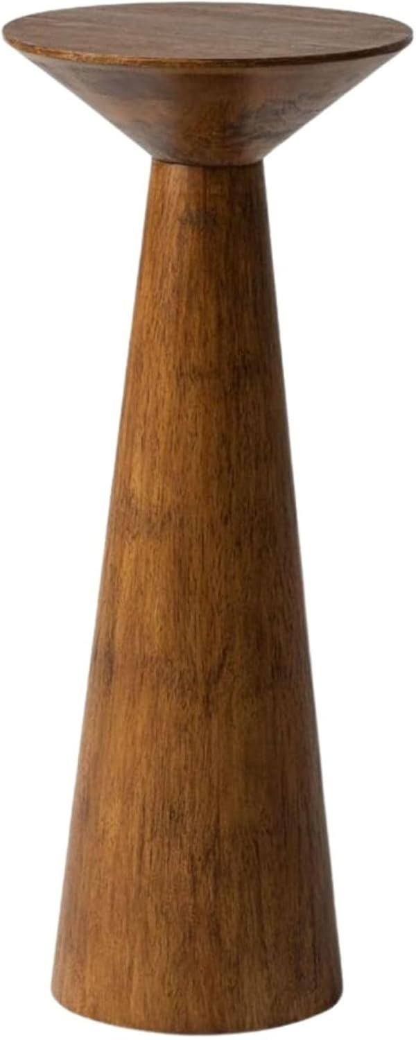 COZAYH Round Martini End Table, Solid Pine Wood Pedestal, Brown, 22.8 Inch