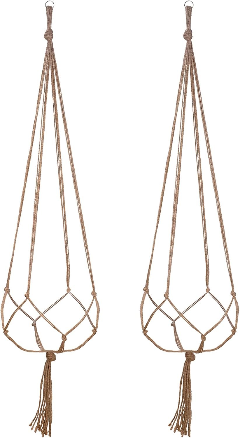 EBOOT 2 Pack 48 Inch Macrame Plant Hanger, Linen Color, 4 Legs