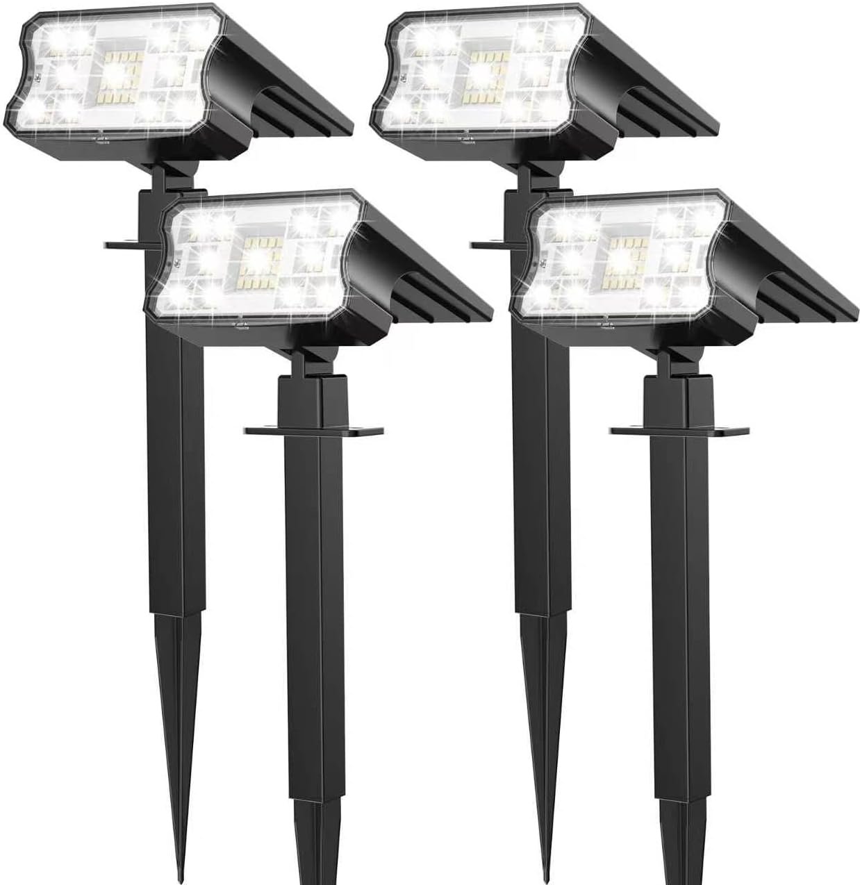 HGGH Solar Lights Outdoor Waterproof IP67, 60 LED 3 Lighting Modes Solar Spot Lights Outdoor for Yard Garden Pathway Landscape, Auto On/Off, Function 2 in 1(Cool White, 4 Pack)